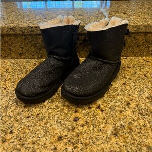UGG Mini Bailey Bow Twinkle Black Boots - Women's 6 Glitter Sparkle EUC